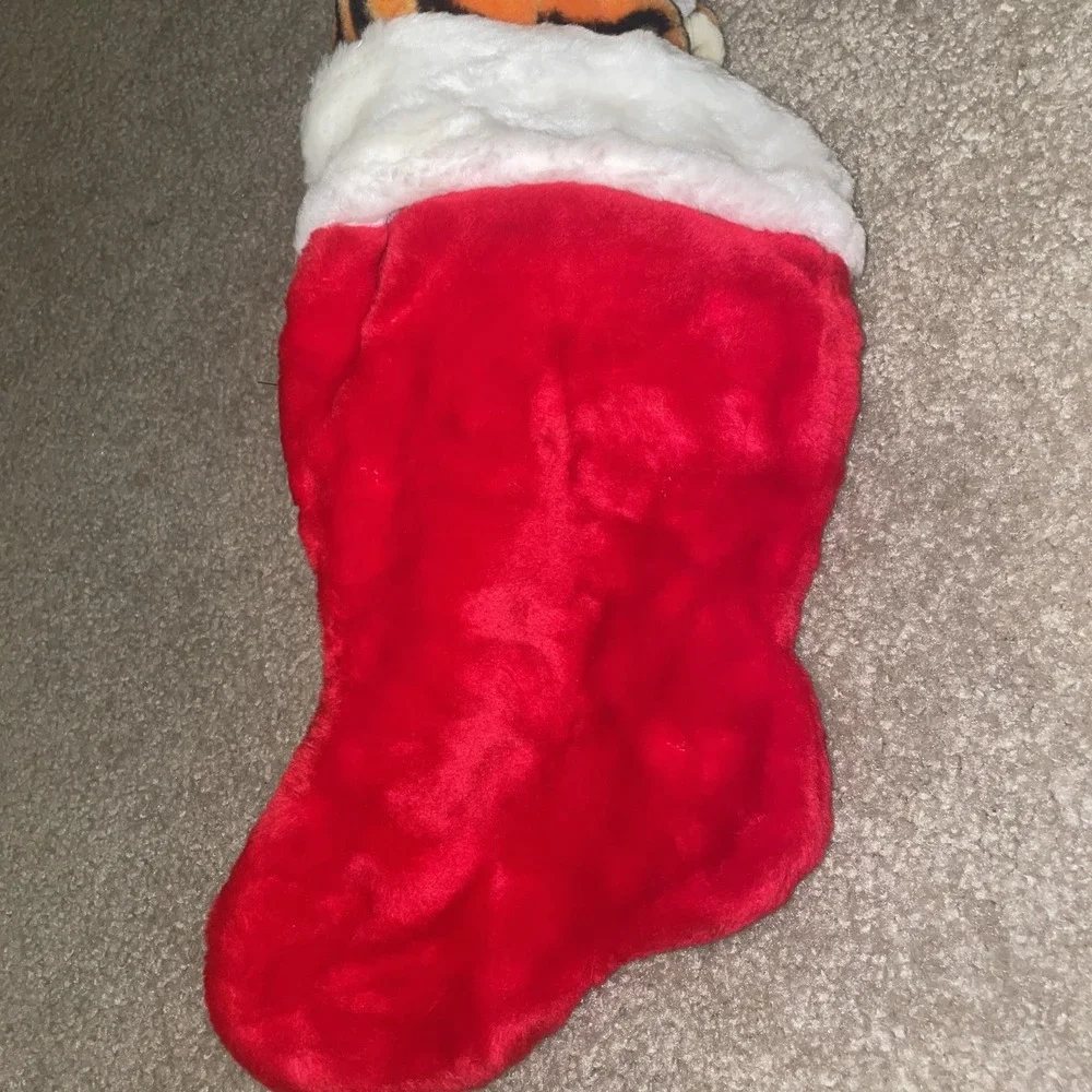 Disney Winnie the Pooh Tigger Plush Christmas Stocking Santa Hat Red Faux Fur